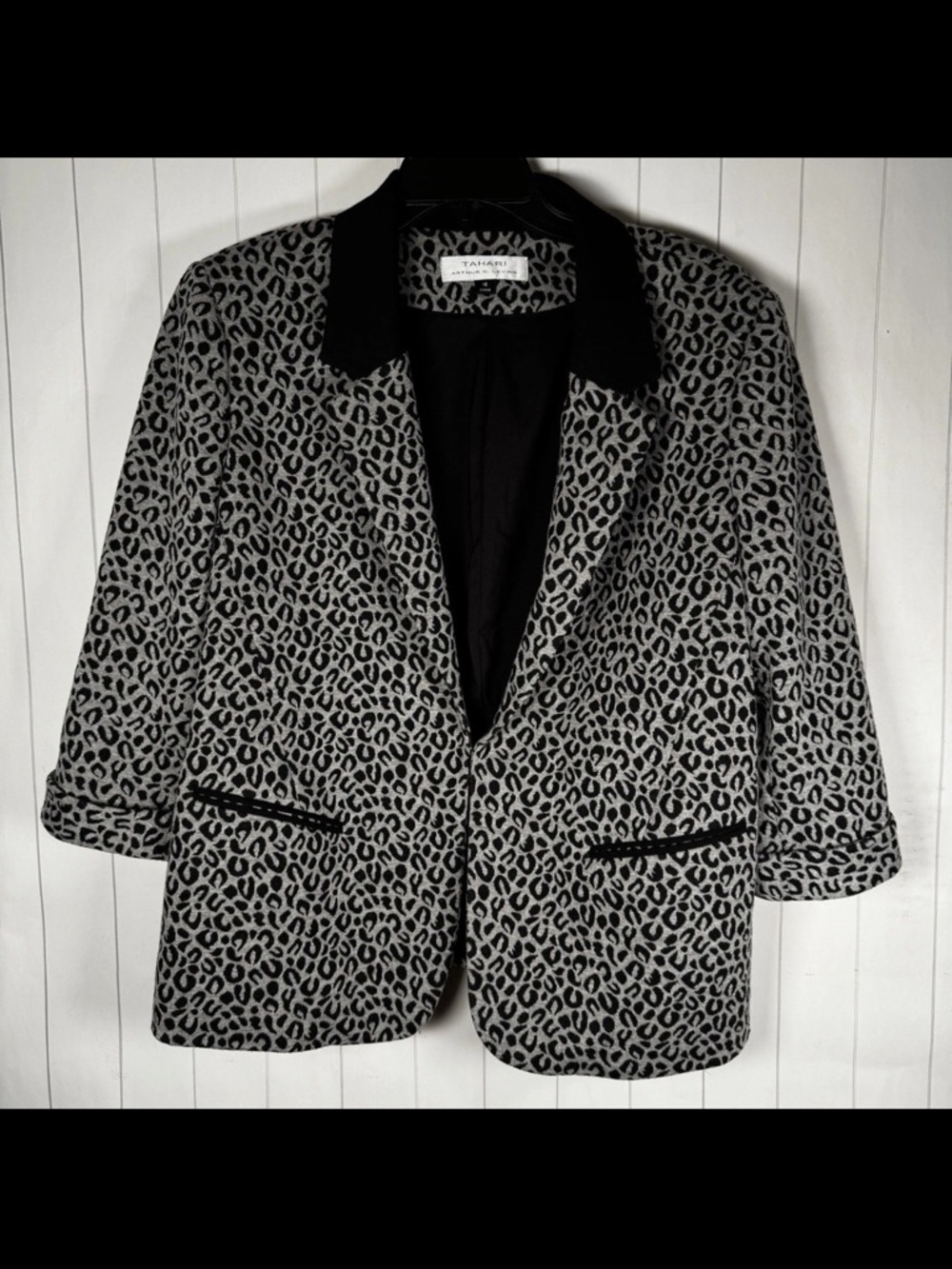 Gray Leopard Cheetah Animal Print Blazer Jacket Rock N Roll Business Cas size 16